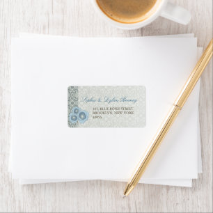 Blue Roses Damask Lace Wedding Address Labels