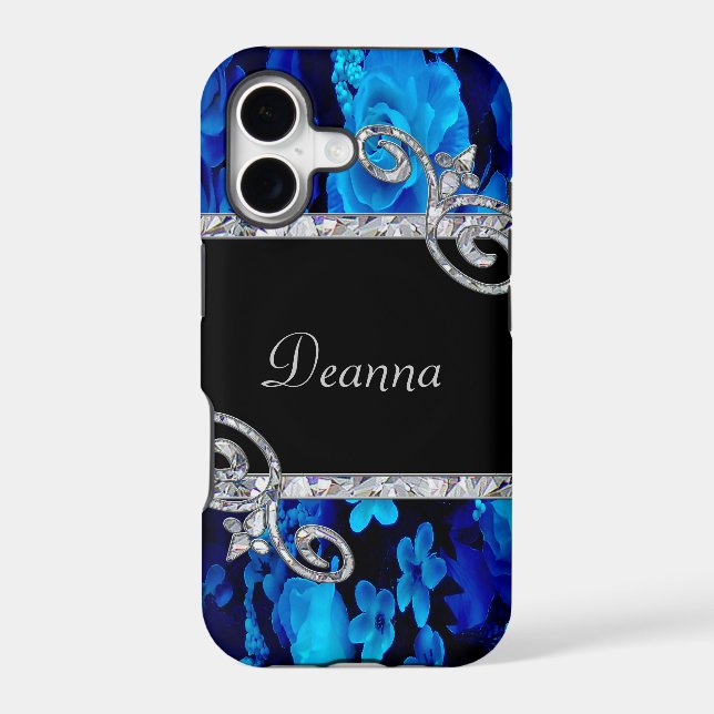 Blue Roses & Diamond Swirls Monogram (Back)