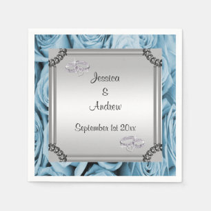 Blue Roses & Diamond Wedding Rings Napkin