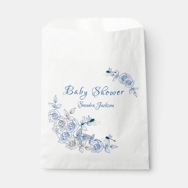 Blue Roses Dragonfly Boy Baby Shower Favour Bags (Front)