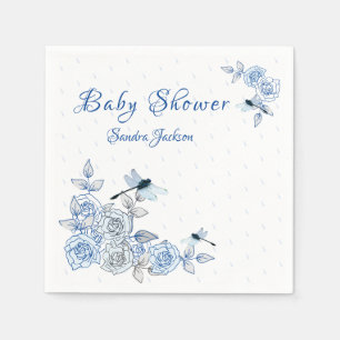 Blue Roses Dragonfly Boy Baby Shower Napkin