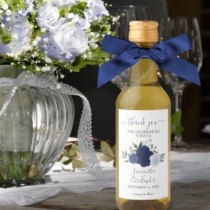 Blue Roses Elegant Boho Wedding Thank You Mini Wine Label