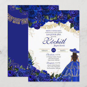 Blue Roses Elegant Charro Quinceanera Invitation