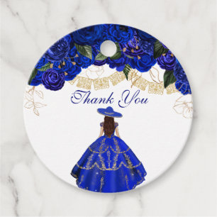 Blue Roses Elegant Floral Charro Quinceanera Favou Favour Tags