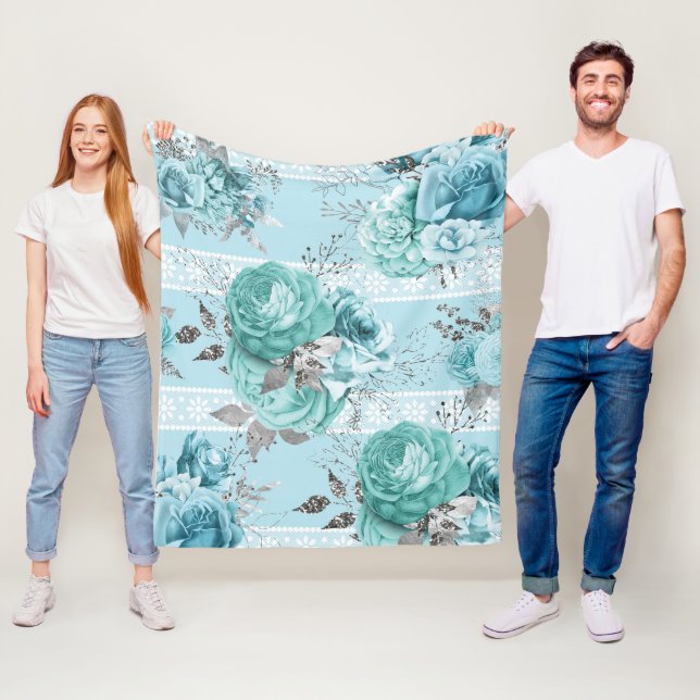 Blue Roses Elegant Lace Fleece Blanket (In Situ)