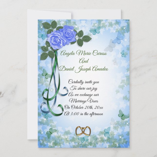 Blue Roses elegant Spring Wedding invitation (Front)