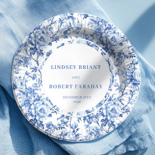 Blue Roses Elegant Wedding Paper Plates