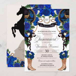 Blue Roses Elegant Western Charro Quinceañera Invitation