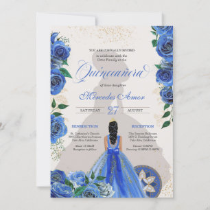 Blue Roses Fancy Quinceanera Western Charro Invita Invitation