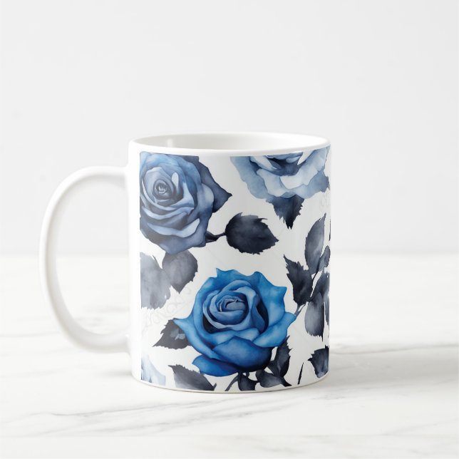 Blue Roses Floral 1 Coffee Mug (Left)