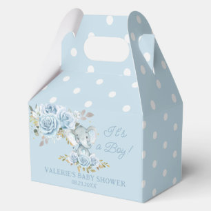 Blue Roses Floral Elephant Boy Baby Shower Favour Box