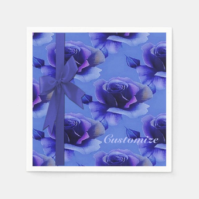 Blue Roses Floral Pattern Napkins (Front)