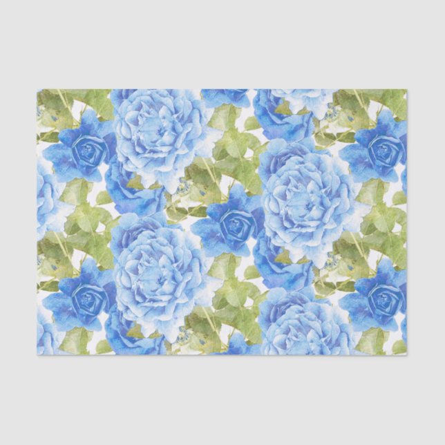 Blue Roses Floral Pattern Tissue Paper (Front)