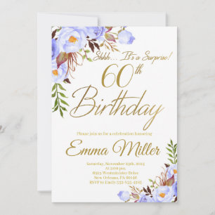 Blue Roses Floral Surprise 60th Birthday Party Invitation
