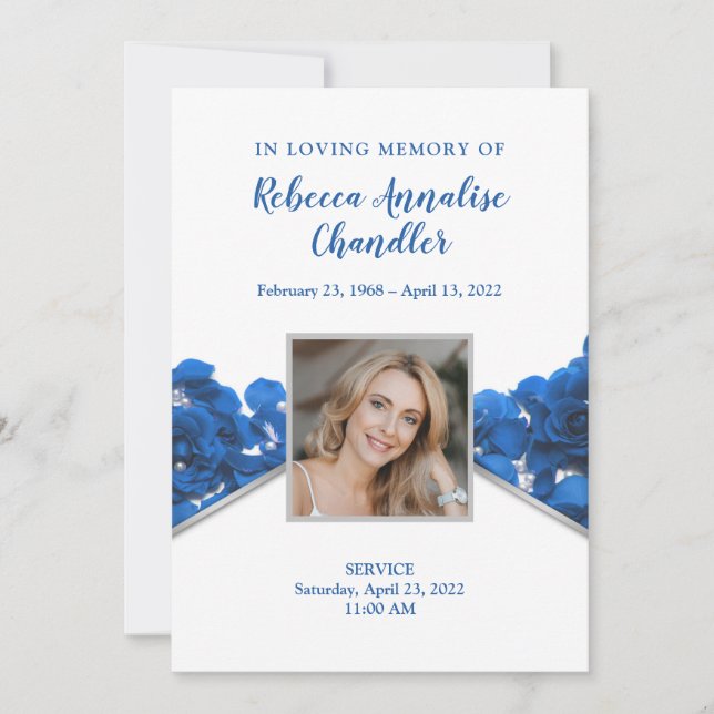 Blue Roses Funeral Memorial Card (Front)