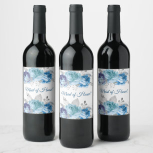 Blue Roses Glittering Leaves Wine Label