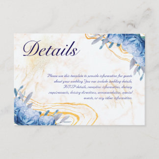 Blue Roses Gold Marble Wedding Enclosure Card