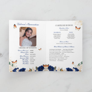 Blue Roses Gold Tiara Butterfly Quinceanera Programme