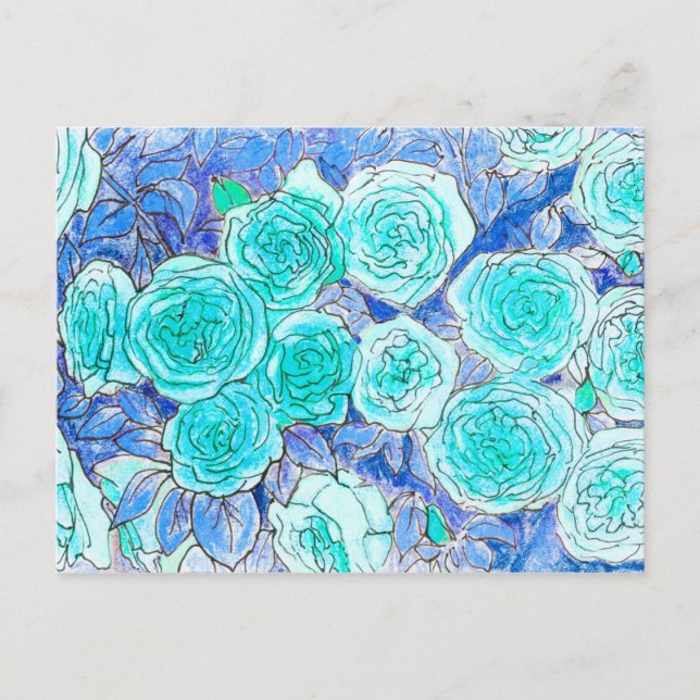 Blue Roses, Green Leaves Rose Garden Summer Flower Postcard (Front)