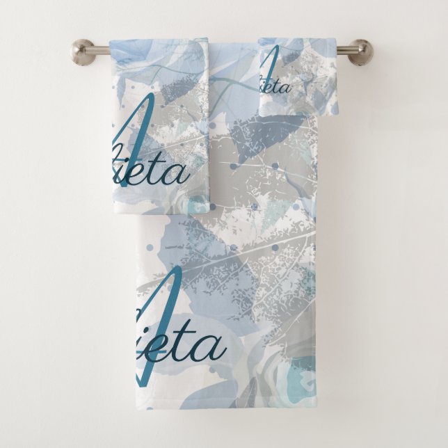 Blue Roses grunge Monogram Bath Towel Set (Insitu)