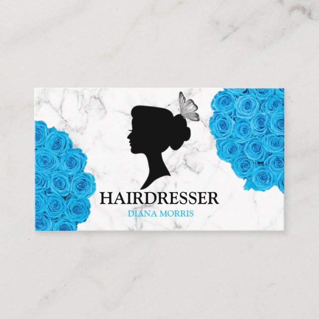 Blue Roses Hair Salon Hairdresser Beauty Salon Business Card (Front)