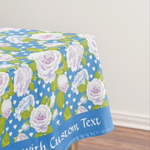 Blue Roses Hearts Romantic Customisable Design Tablecloth