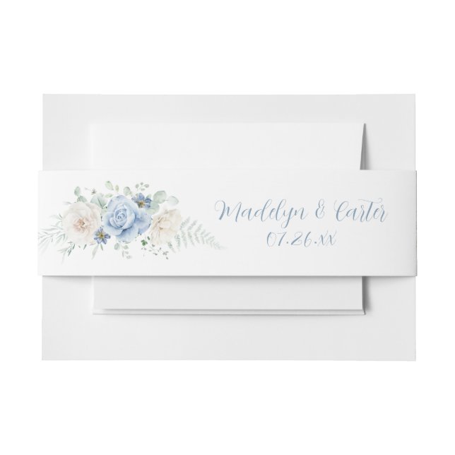 Blue Roses, Hydrangea Floral Belly Band Invitation Belly Band (Front Example)