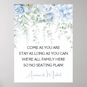Blue Roses Hydrangeas No Seating Plan Wedding Poster