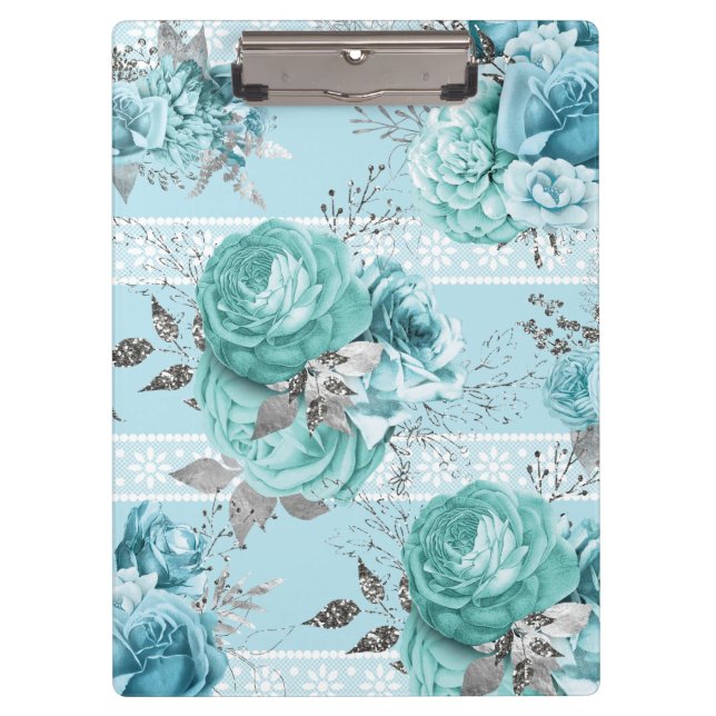 Blue Roses Lace and Silver details Clipboard (Front)