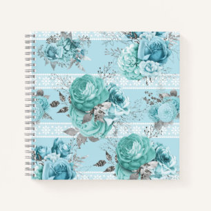 Blue Roses Lace and Silver details Notebook