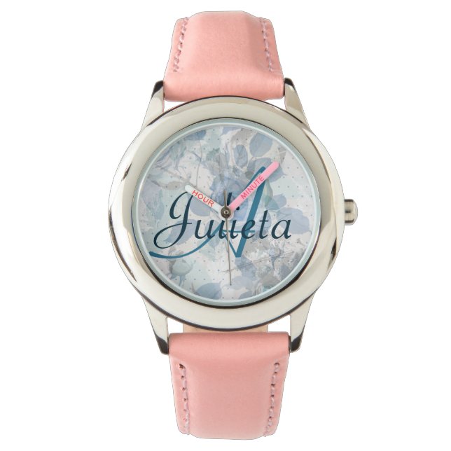 Blue Roses luxury Monogram Watch (Front)