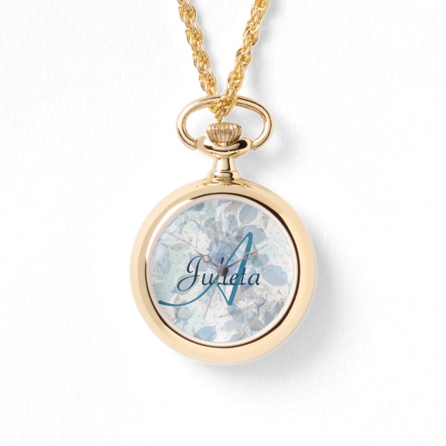 Blue Roses luxury Monogram Watch (Front)