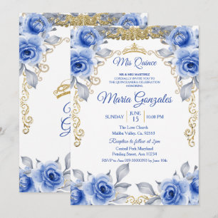 Blue Roses Mexican Mis Quince Princess Quinceanera Invitation