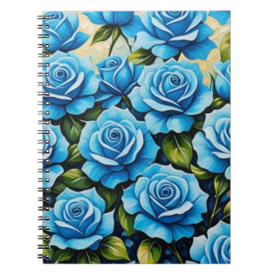 Blue Roses Mosaic Floral Spiral Notebook