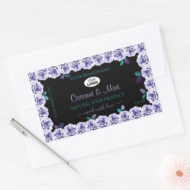 Blue Roses on Black Product Packaging Labels Logo (Envelope)