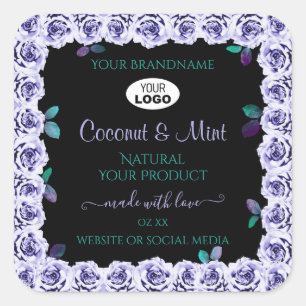 Blue Roses on Black Product Packaging Labels Logo