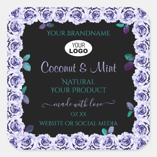 Blue Roses on Black Product Packaging Labels Logo (Front)