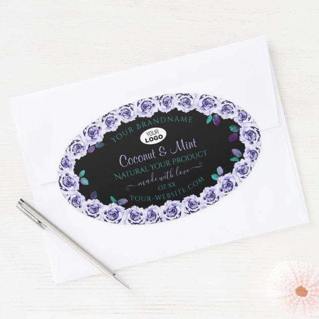 Blue Roses on Black Product Packaging Labels Logo (Envelope)