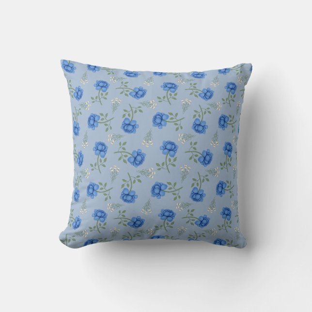 Blue Roses on Light Blue Oversized Calico Cushion (Front)