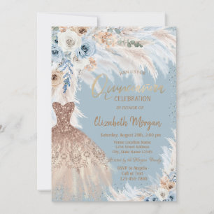 Blue Roses Pampas Grass Dress Light Blue Invitation