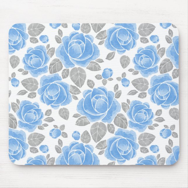 Blue roses pattern mouse mat (Front)