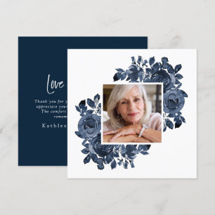 Blue Roses Photo Funeral Sympathy Thank You Card