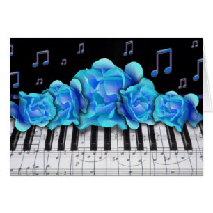 Blue Roses Piano Keyboard and Music Notes