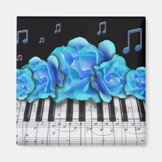 Blue Roses Piano Keyboard and Music Notes Magnet