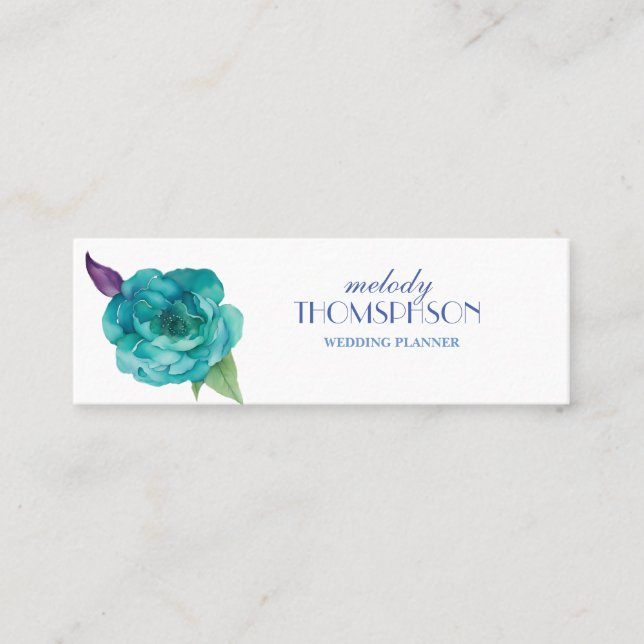 Blue Roses Purple Watercolor Blooms  Mini Business Card (Front)
