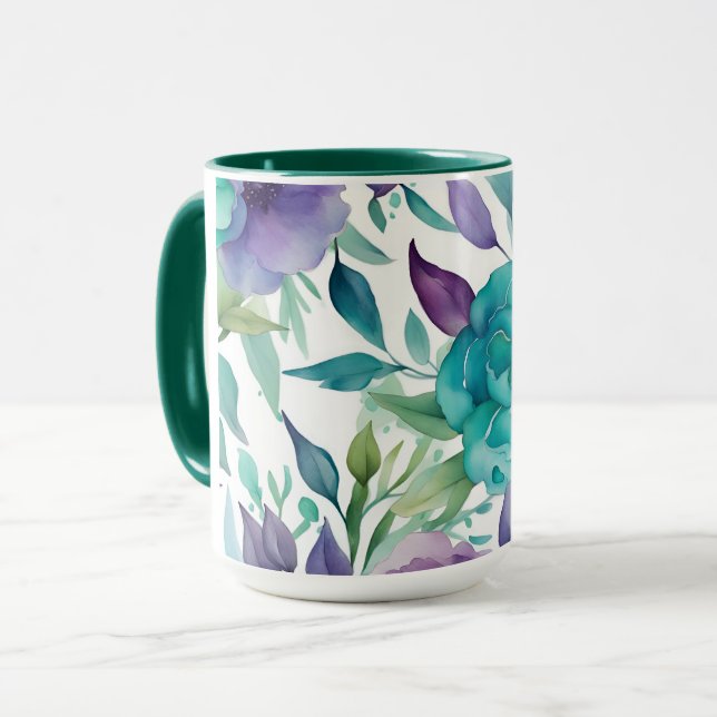 Blue Roses Purple Watercolor Blooms  Mug (Front Left)
