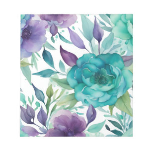 Blue Roses Purple Watercolor Blooms  Notepad