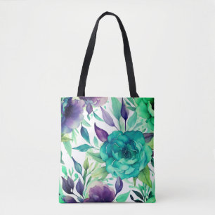 Blue Roses Purple Watercolor Blooms Tote Bag