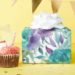 Blue Roses Purple Watercolor Blooms  Wrapping Paper