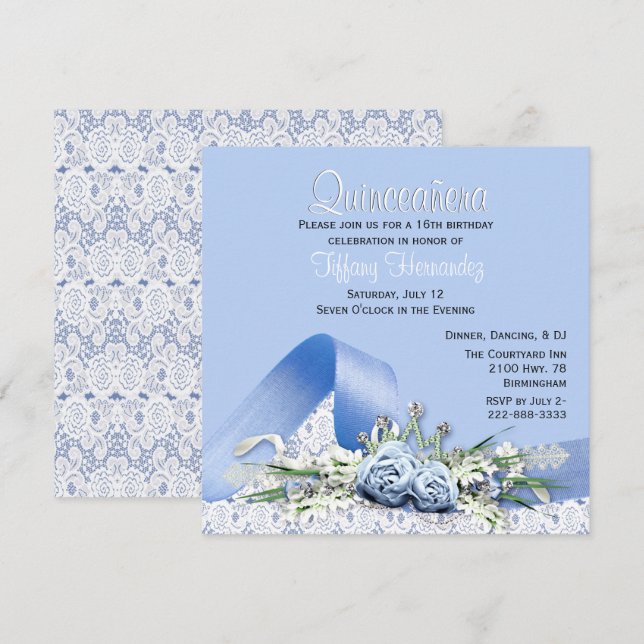 Blue Roses Quinceañera Birthday Invitation (Front/Back)